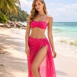 Kendall + Kylie 3 piece Swim Set L Red Pink EUC